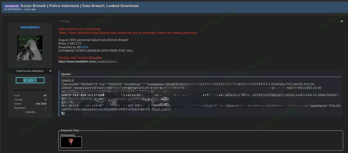 HEBOH! 2,49 Juta Database BRIMOB Diduga BOCOR di DARK WEB, Fakta atau Hoaks?