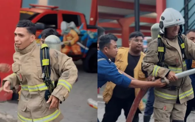 Kena Mental! Debt Collector Semarang Nekat Prank Damkar, Berakhir Dihukum Pakai Baju Fireman