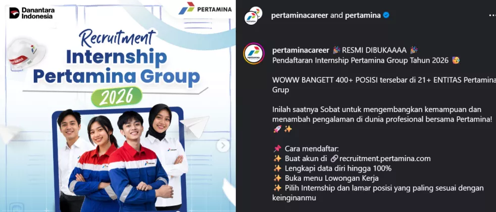 Cara Daftar Rekrutmen Magang Pertamina 2026, Tersedia 400 Posisi di 21 Perusahaan Grup
