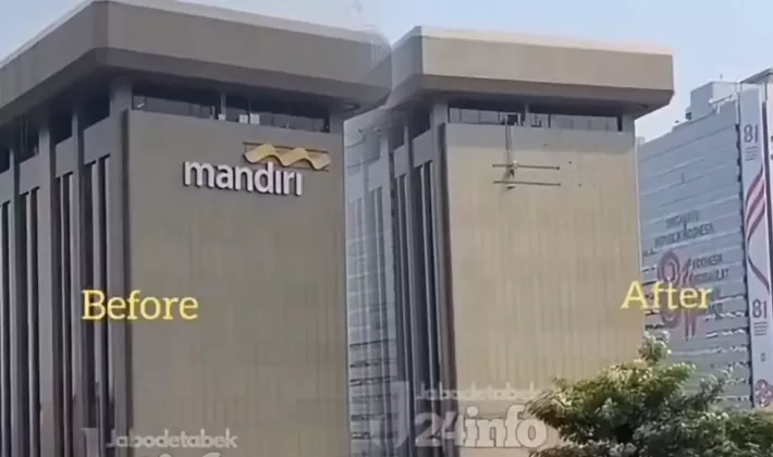 Logo Bank Mandiri di Gedung Thamrin Mendadak Dicopot Jelang Demo 27 Agustus, Ketakutan?