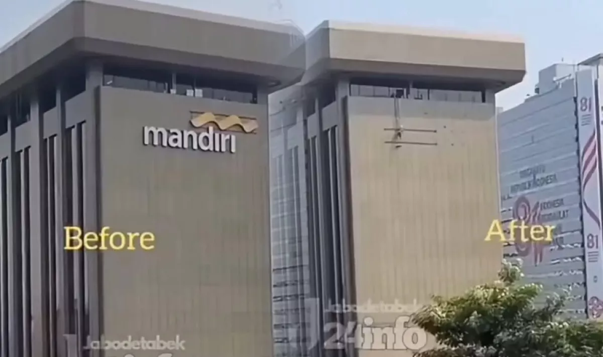 Logo Bank Mandiri di Gedung Thamrin Mendadak Dicopot Jelang Demo 27 Agustus, Ketakutan?