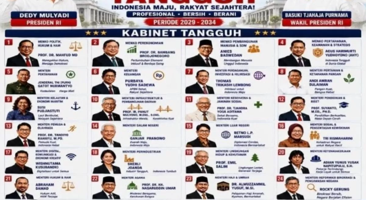 Viral! Poster Kabinet Tangguh Beredar di X, Dedi Mulyadi - Ahok Dipasang Jadi Presiden-Wapres 2029