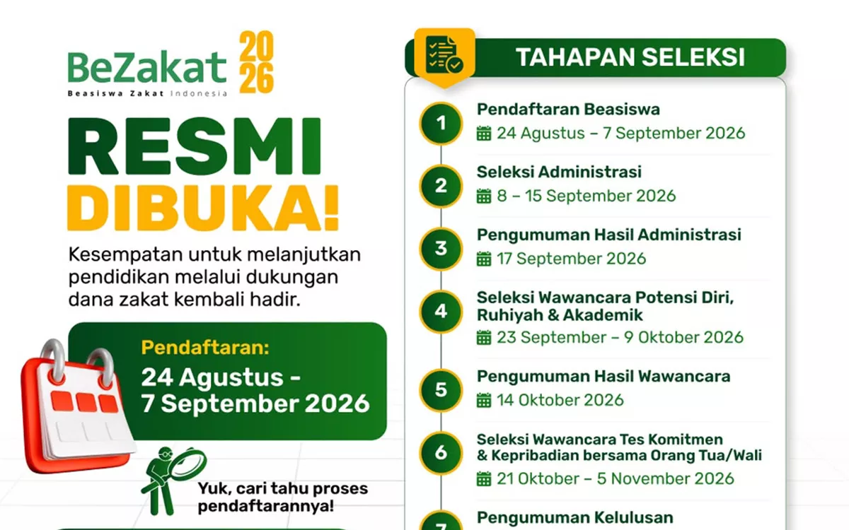 Diperpanjang Lagi! Pendaftaran Beasiswa BeZakat 2026 Buka Sampai 21 September