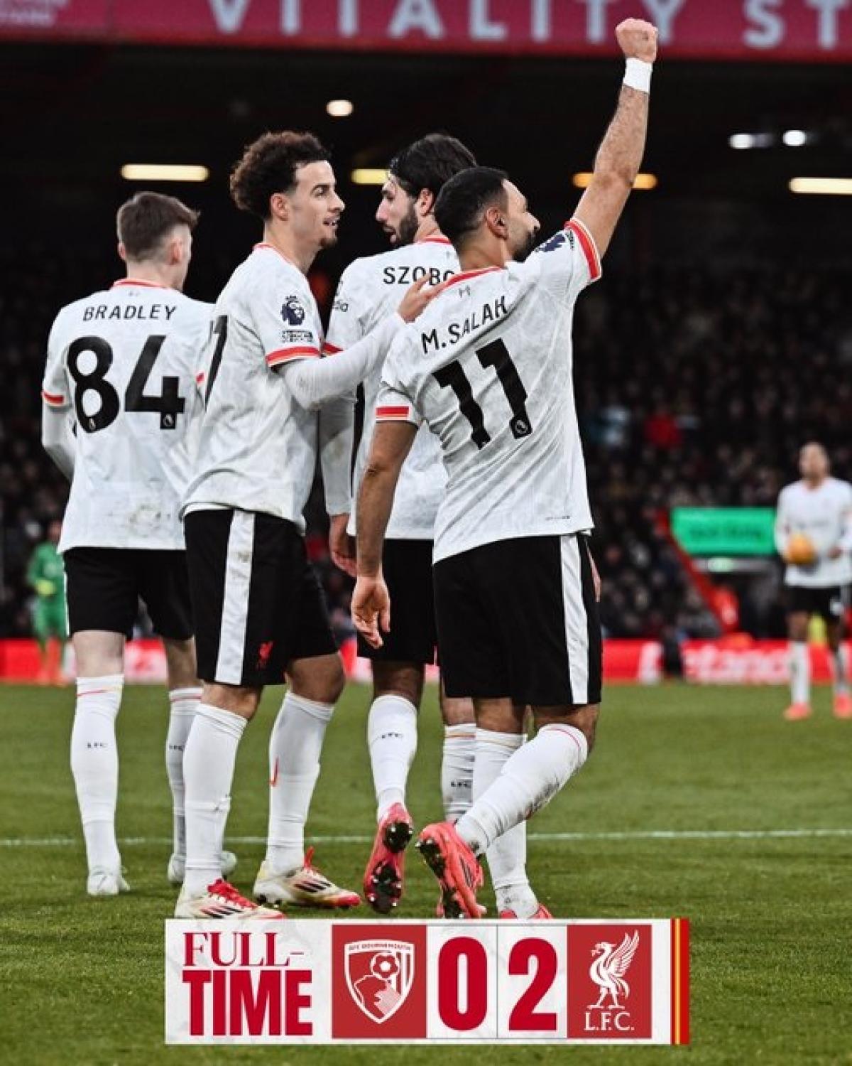 Liga Inggris: Liverpool Kokoh di Puncak Klasemen Usai Bungkam Bournemouth 2-0