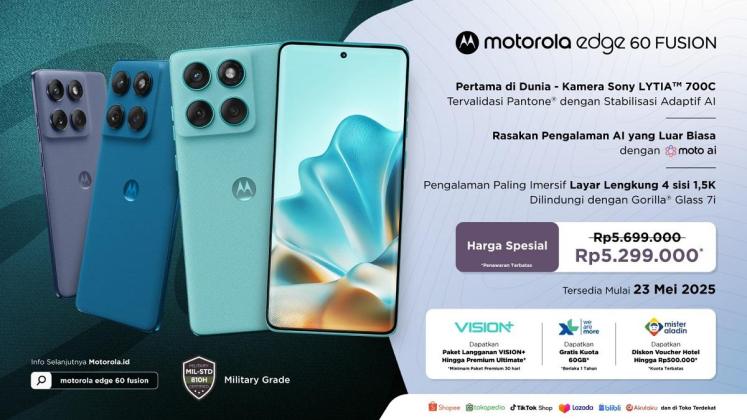Motorola Edge 60 Fusion Dilengkapi Kamera 50 MP dan Memiliki Sensor True, Segini Harganya 