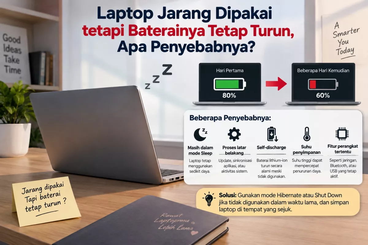 Laptop Jarang Dipakai tetapi Baterainya Tetap Turun, Apa Penyebabnya?