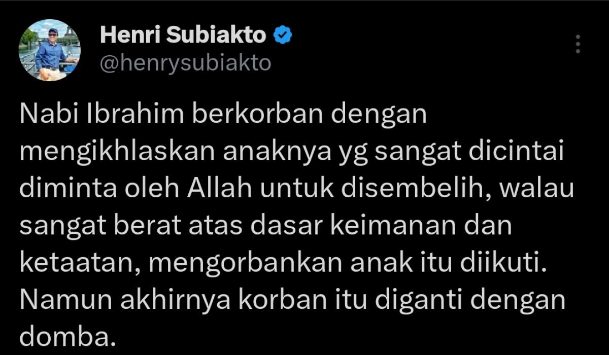 Maknai Idul Adha, Prof Henri Subiakto Sindir Jokowi Korbankan Anak dan Mantu Demi Kekuasaan
