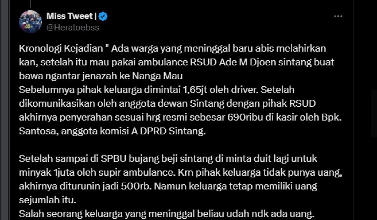 Miris! Diminta Uang 1 Juta Untuk Bensin Ambulans RSUD Ade Muhammad Djoen Sintang Gak Dikasih, Jenazah Diturunkan Paksa di SPBU