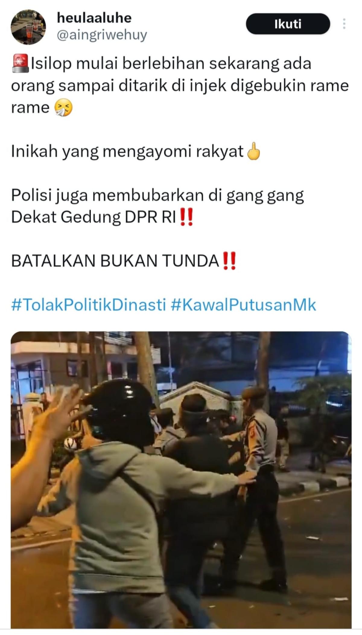 Viral Oknum Polisi Bersikap Brutal Diduga ke Pendemo Penolakan Revisi UU Pilkada