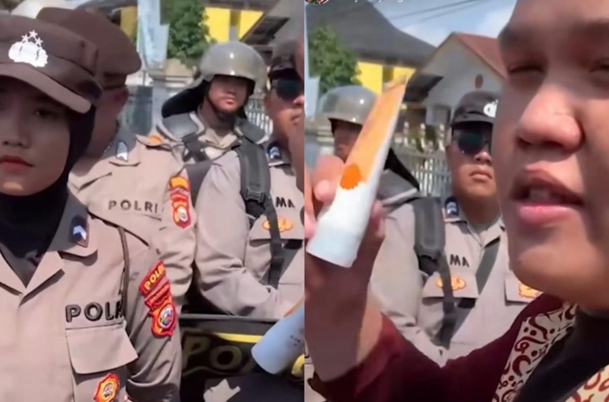 Viral Sekelompok Mahasiswa Bagikan Sunscreen ke Polwan saat Demo