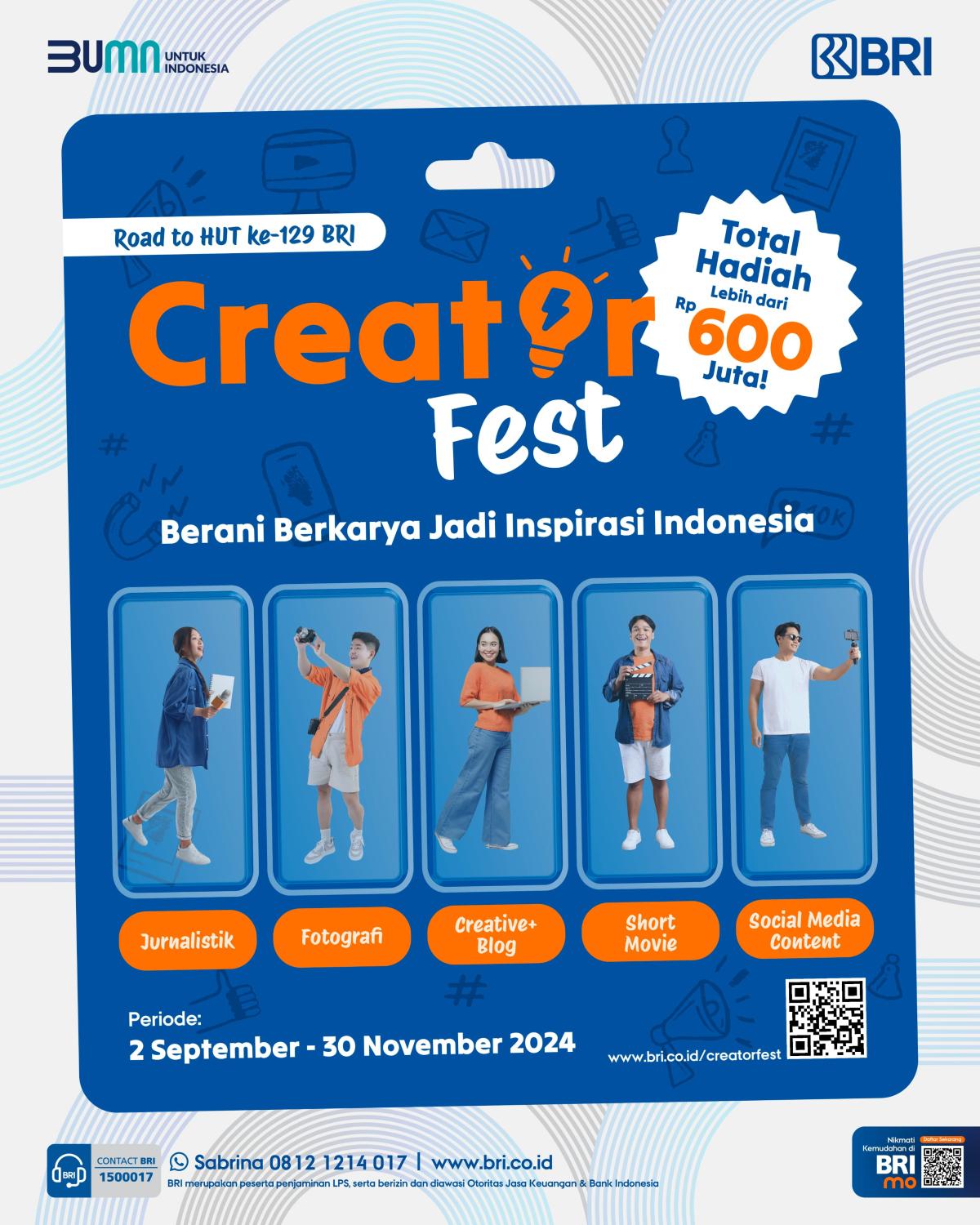 Dukung Perkembangan Industri Kreatif, BRI Gelar Kompetisi “Creator Fest 2024”