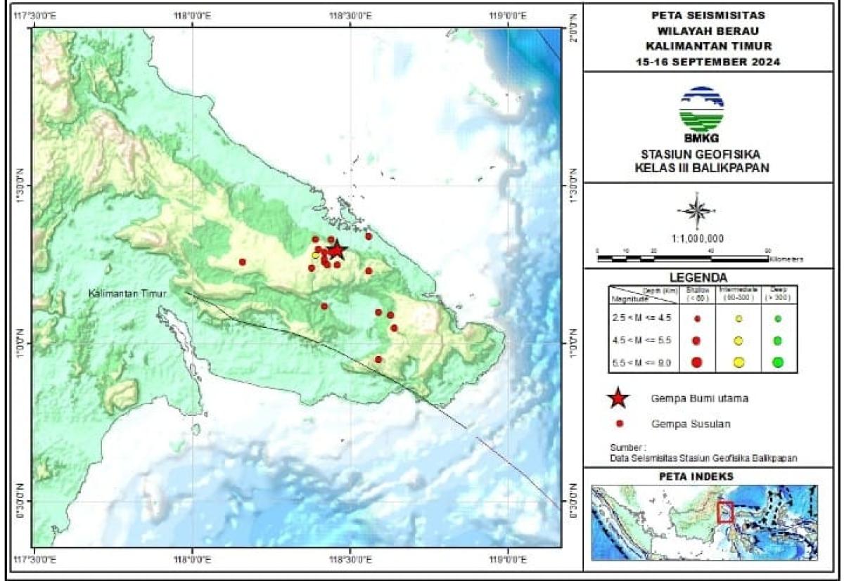 UPDATE: Gempa Bumi Magnitudo 5.5 Guncang Kabupaten Berau, Kalimantan Timur Diikuti 18 Kali Gempa Susulan