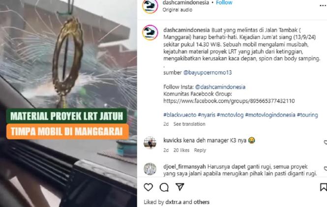 Brakk! Mobil Tertimpa Material Proyek LRT di Manggarai, Kondisi Kendaraan Ancur Bagian Ini