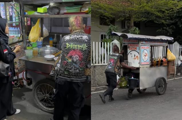 Berjualan dengan Gaya Anak Punk, Pedagang Mie Ayam dan Bakso di Alun Alun Purwokerto Viral