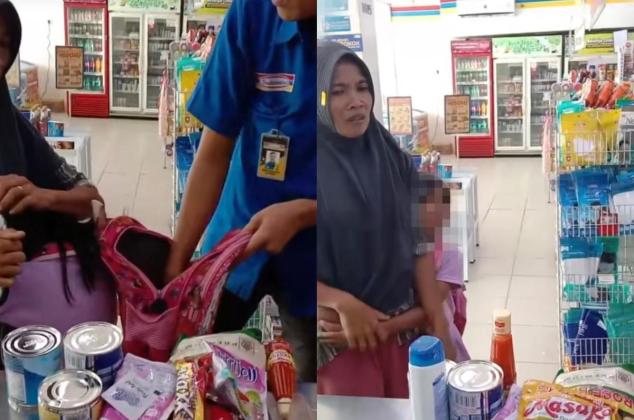 Seorang Ibu Diduga Ajak Anaknya Mencuri di Minimarket, Ini Kondisinya Usai Kepergok