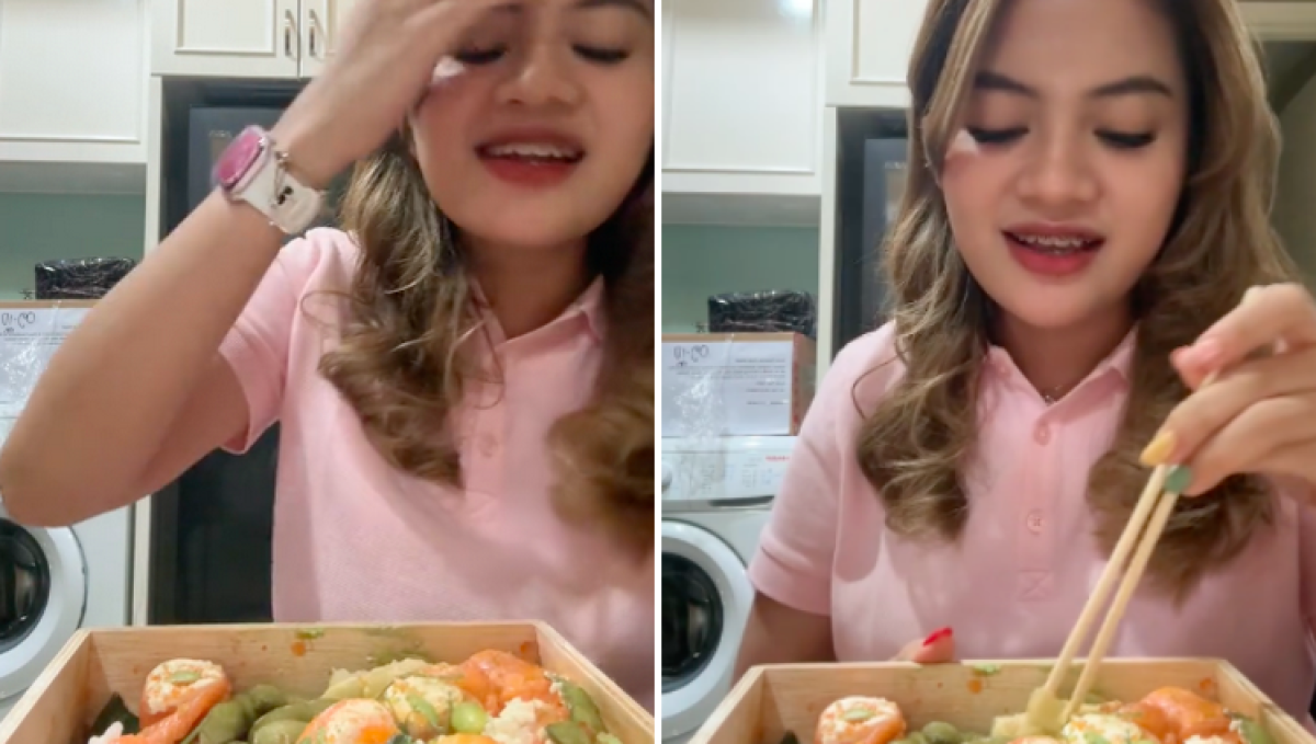 Lily Kenzie mencoba sushi / TikTok @lilykenzie 