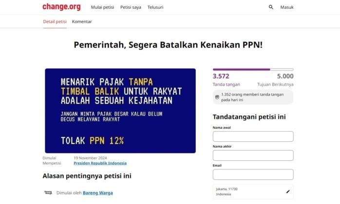 Petisi Change.org: Batalkan Kenaikan PPN 12%! 