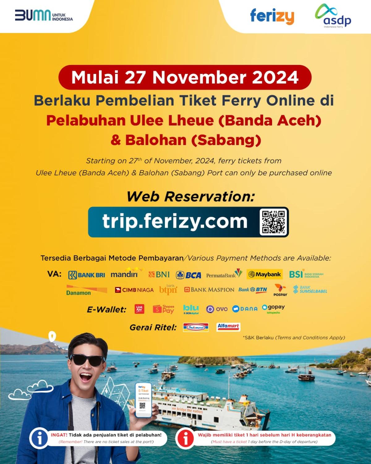 Jelang Libur Nataru, ASDP Resmi Terapkan Tiket Online Penyeberangan di Aceh
