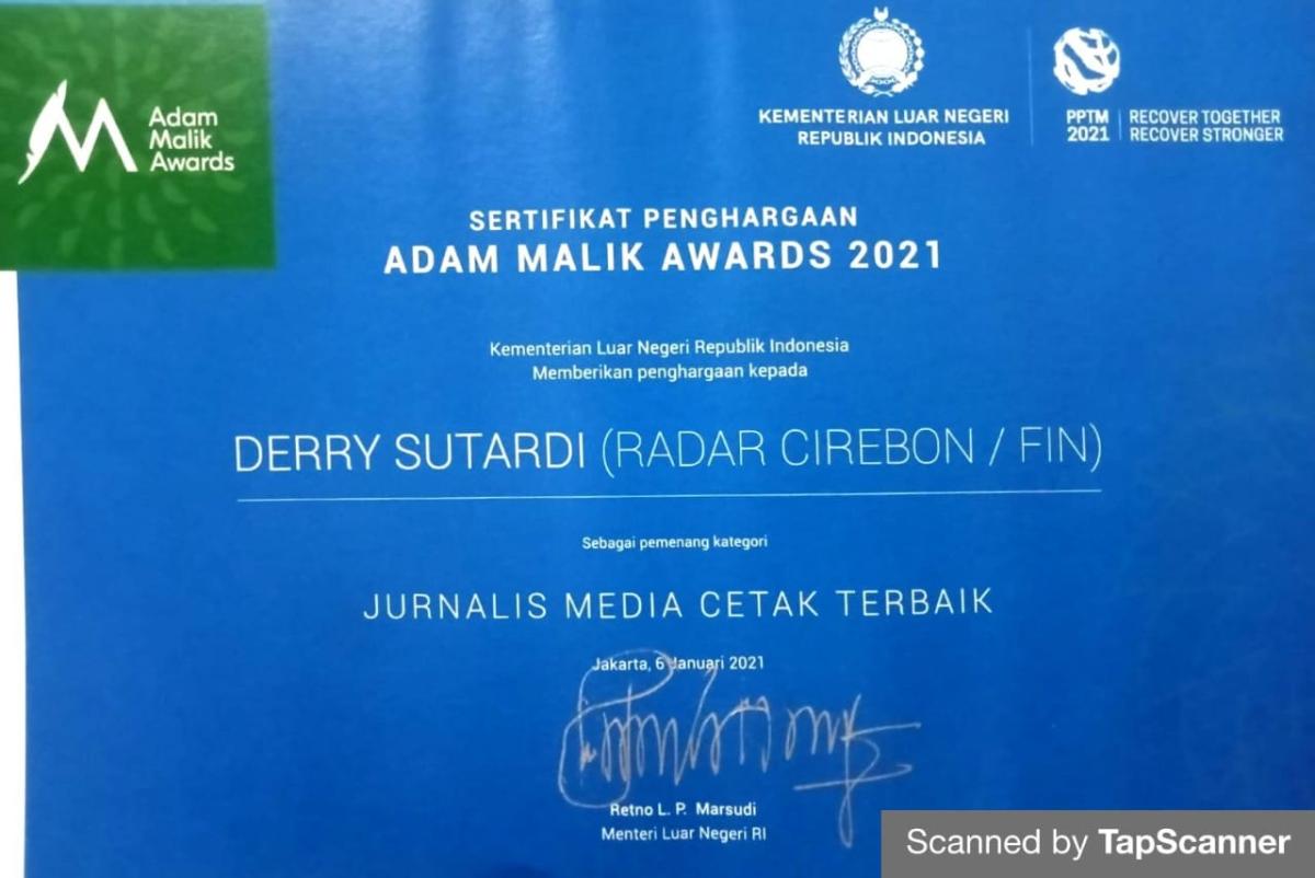 Wartawan Radar Cirebon Derry Sutardi Raih Penghargaan Adam Malik Award 2021