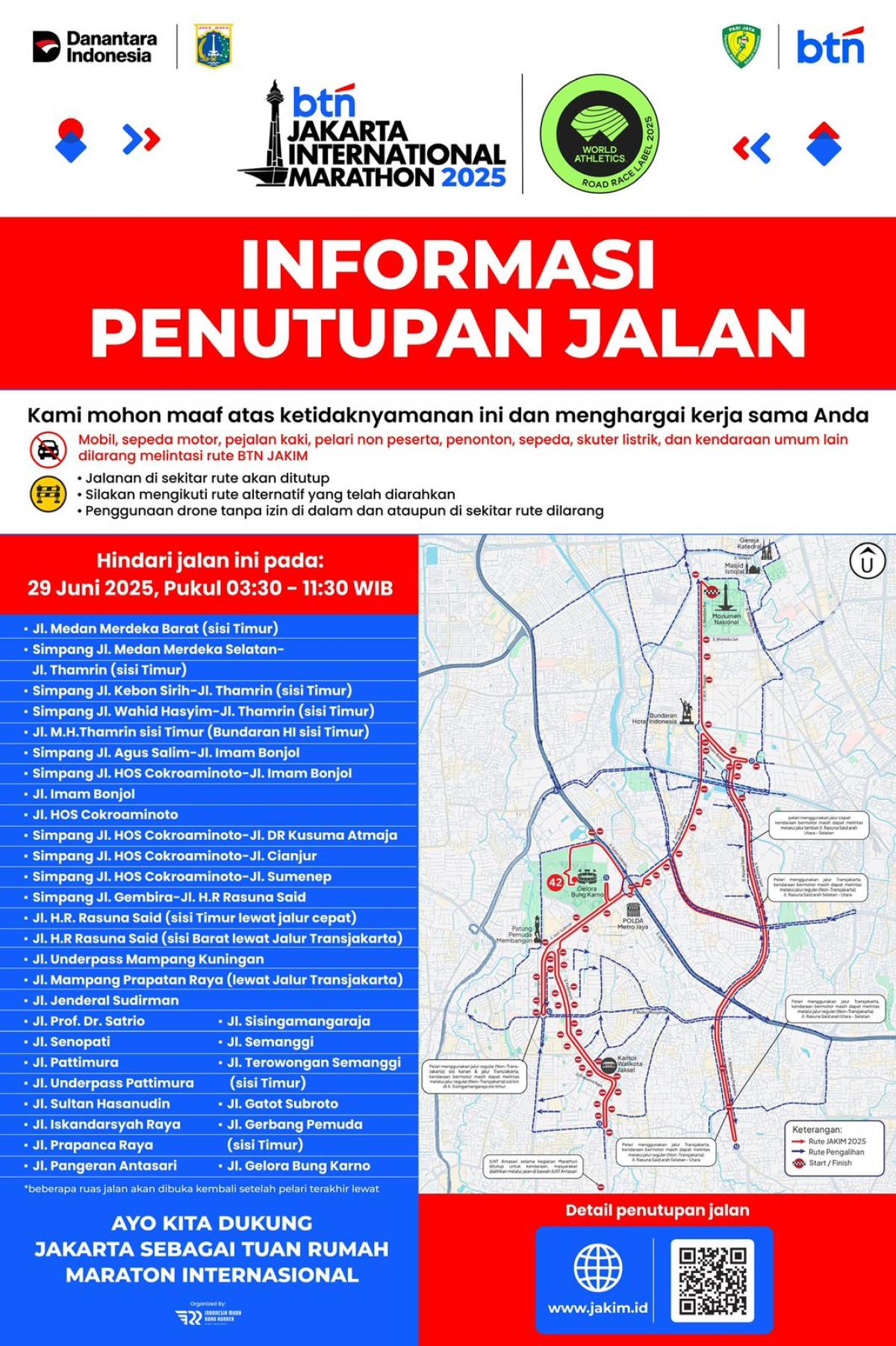 Jelang BTN Jakarta International Marathon 2025: Sejumlah Ruas Jalan Ditutup, Simak Rute dan Kantong Parkirnya