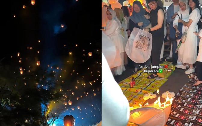 Festival Lampion di Jogja Berakhir Panik, Lampion Terbakar dan Menempel di Pohon
