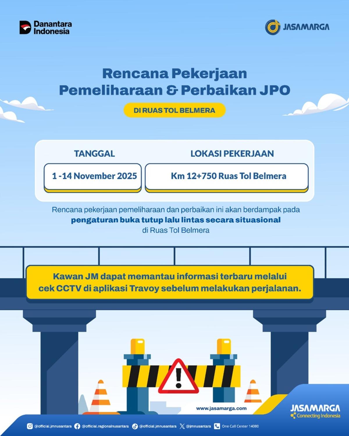 JNT Fokus Tingkatkan Keamanan Tol Belmera Lewat Pemeliharaan JPO