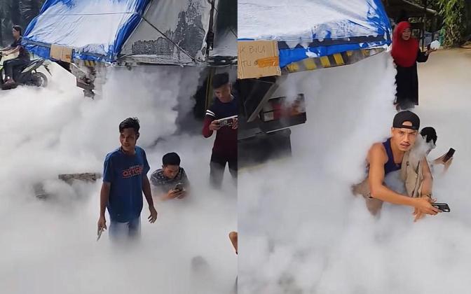 Truk Pengangkut Oksigen Cair Bocor di Labuhanbatu Selatan, Warga Malah Selfie di Tengah Kabut Putih