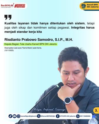 Laksanakan Monev Kantor Pertanahan Se-Provinsi DKI Jakarta, Kanwil BPN DKI Jakarta Tekankan Perbaikan Layanan Pertanahan