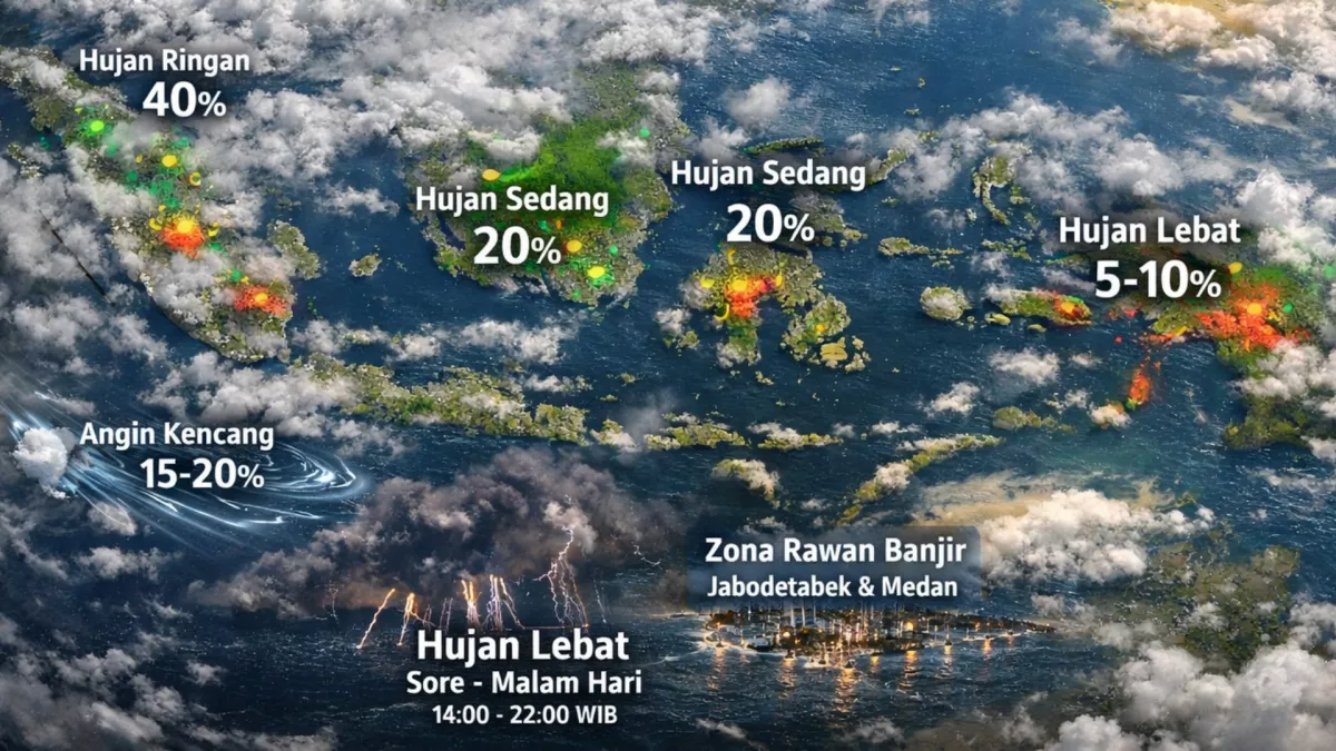 Prakiraan Cuaca Hari Ini, Sejumlah Wilayah Berpotensi Hujan Ringan hingga Lebat