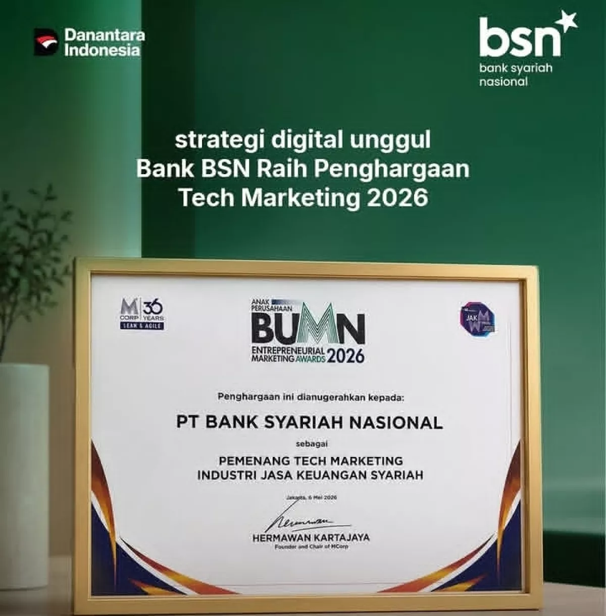 Bank Syariah Nasional Raih Penghargaan Tech Marketing BUMN Award 2026, Bukti Inovasi Digital Makin Kuat