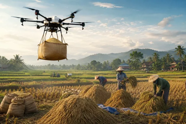 Mentan Dorong Penggunaan Drone untuk Angkut Gabah dari Lokasi yang Sulit Diakses
