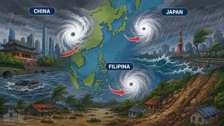 Tiga Badai Hantam Asia dalam Sepekan, Jutaan Warga Terdampak