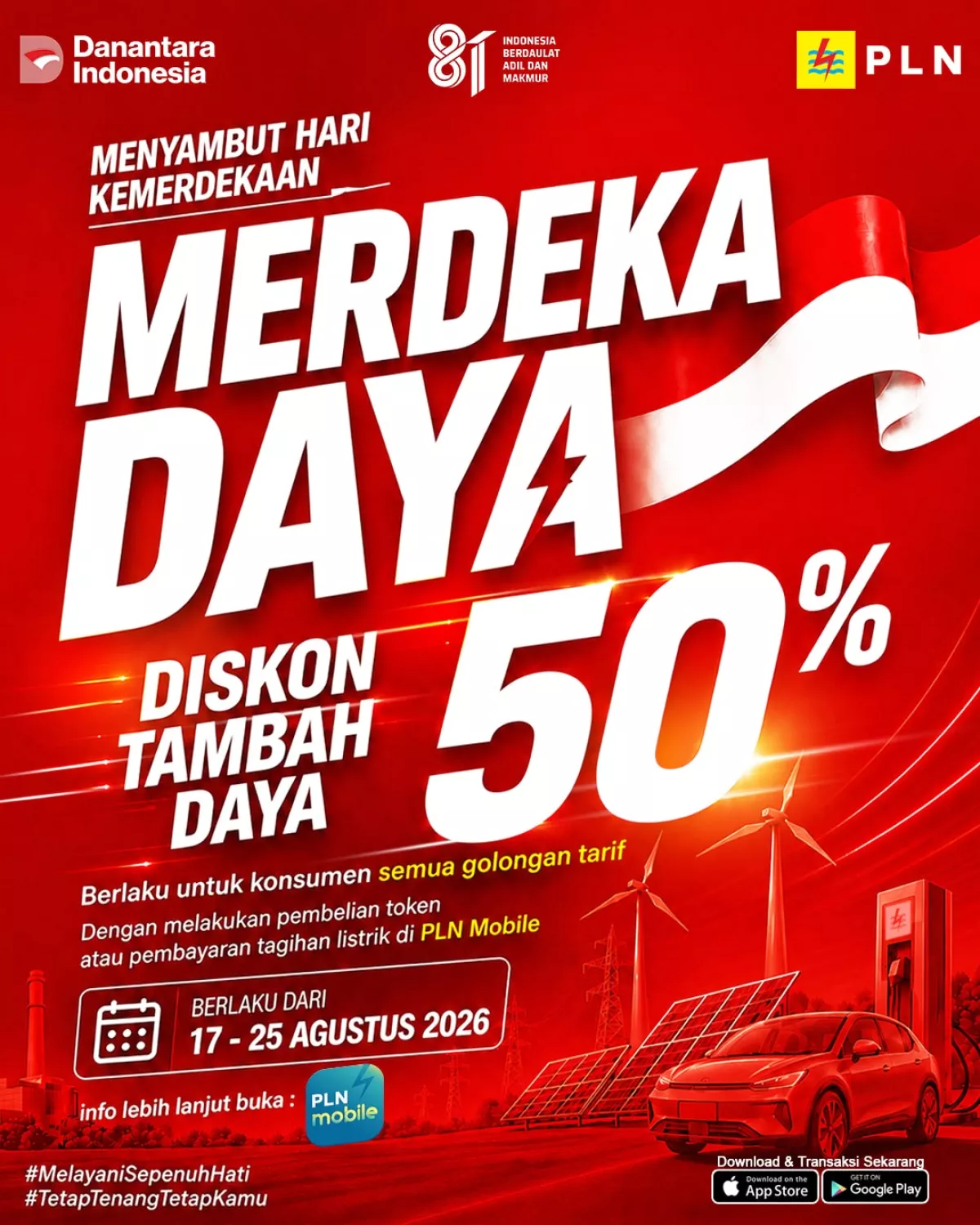Rayakan HUT ke-81 RI, PLN Beri Diskon Tambah Daya 50 Persen bagi Pelanggan