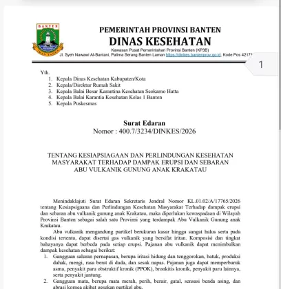 Pemprov Banten Siagakan Seluruh Layanan Kesehatan Antisipasi Dampak Abu Vulkanik Anak Krakatau