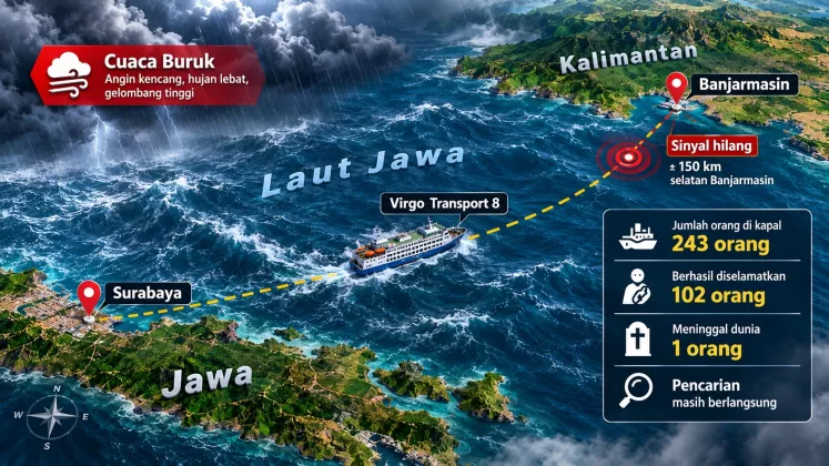 Cuaca Buruk Hantam Virgo Transport 8 di Laut Jawa, 102 Orang Berhasil Diselamatkan