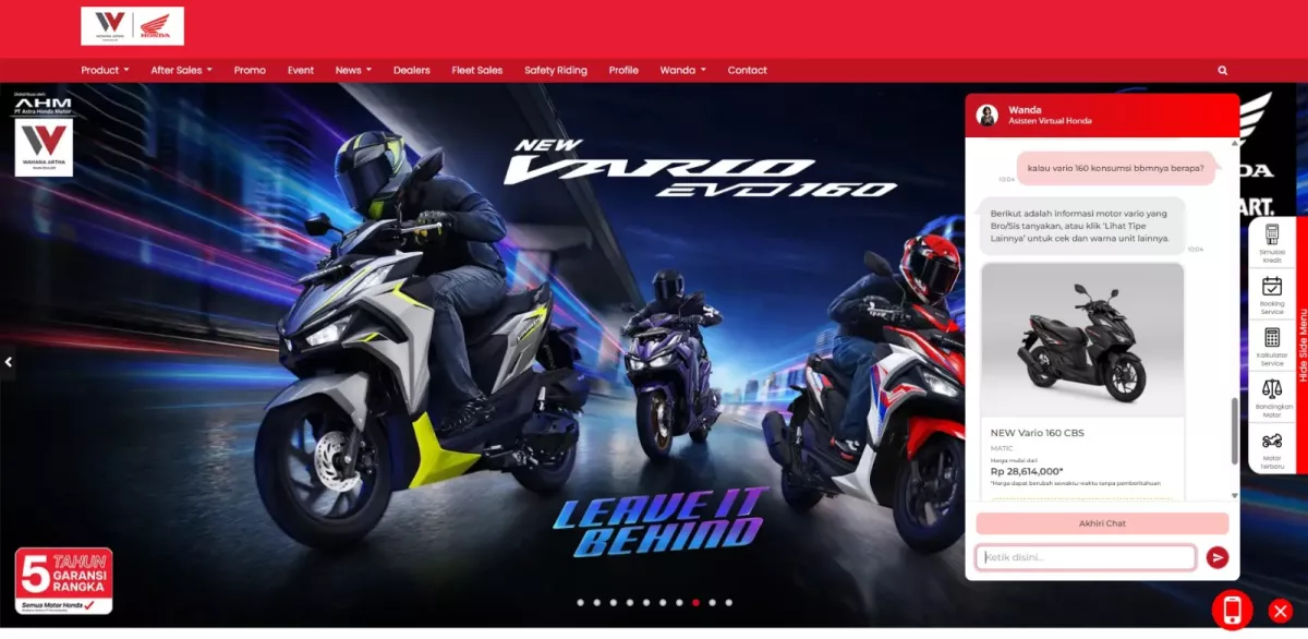 Pilihan Motor Honda Kini Bisa Dicari Lewat Asisten Virtual Wanda